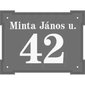 Házszámtábla domborított, bástyasarkú, szürke, 285x215 mm