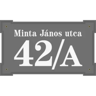 Házszámtábla domborított, bástyasarkú, szürke, 370x215 mm