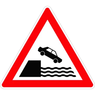 Rakpart vagy meredek part (balról) KRESZ közlekedési tábla