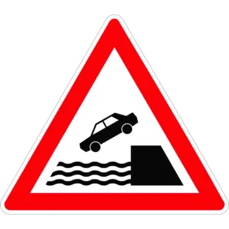 Rakpart vagy meredek part (jobbról) KRESZ közlekedési tábla