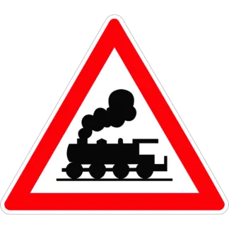 Sorompóval biztosított vasúti átjáró KRESZ közlekedési tábla