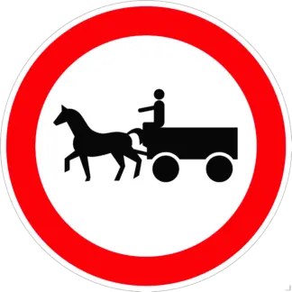 Állati erővel vont járművel behajtani tilos! KRESZ közlekedési tábla