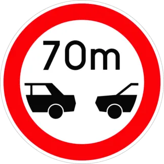 Legkisebb követési távolság KRESZ közlekedési tábla