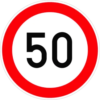 Sebességkorlátozás 50 km/h KRESZ közlekedési tábla