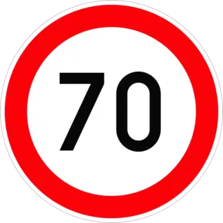 Sebességkorlátozás 70 km/h KRESZ közlekedési tábla