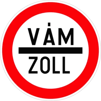 Kötelező megállás (vám/német) KRESZ közlekedési tábla