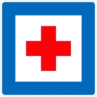 Elsősegélyhely KRESZ közlekedési tábla