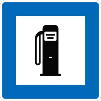 Üzemanyagtöltő állomás KRESZ közlekedési tábla