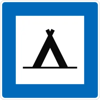 Táborozásra kijelölt hely KRESZ közlekedési tábla