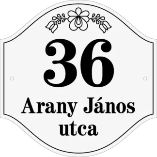 Díszes házszámtábla utcanévvel (Típus 5) 200x200 mm